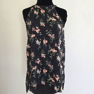 Paper Crane Floral Sleeveless Halter Top - Black